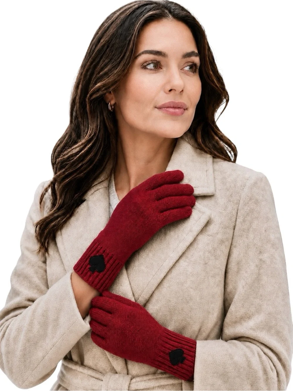 Kate Spade Flocked Spade Soft Knit Gloves Red One Size NWT